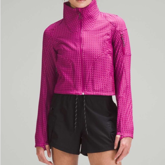 Lululemon Crop Fleece Jacket Grid Hiking Wild Berry Sonic Pink - Picture 1 of 10